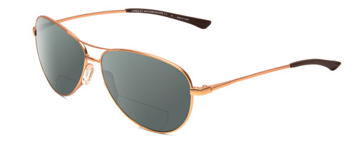 Profile View of Smith Optics Langley Designer Polarized Reading Sunglasses with Custom Cut Powered Smoke Grey Lenses in Matte Rose Gold Black Unisex Pilot Full Rim Metal 60 mm