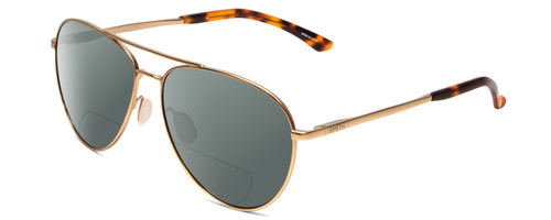 Profile View of Smith Optics Layback Designer Polarized Reading Sunglasses with Custom Cut Powered Smoke Grey Lenses in Matte Gold Unisex Pilot Full Rim Metal 60 mm