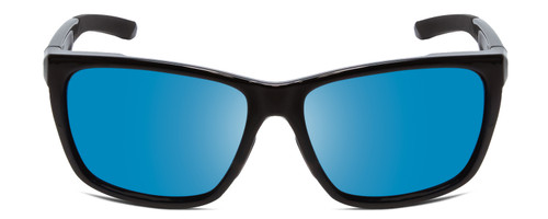 Front View of Smith Longfin Unisex Wrap Sunglasses Black/ChromaPop Polarized Blue Mirror 59 mm