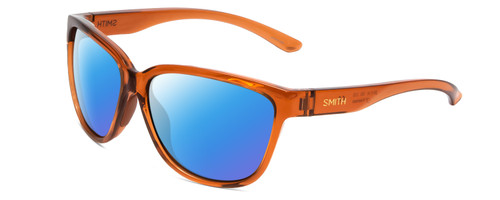 Profile View of Smith Optics Monterey Designer Polarized Sunglasses with Custom Cut Blue Mirror Lenses in Crystal Tobacco Ladies Cateye Full Rim Acetate 58 mm