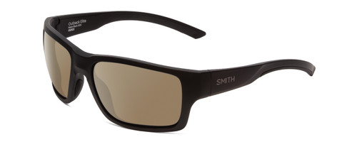 Profile View of Smith Optics Outback Elite Designer Polarized Sunglasses with Custom Cut Amber Brown Lenses in Matte Black Unisex Square Full Rim Acetate 59 mm