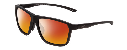 Profile View of Smith Optics Pinpoint Designer Polarized Sunglasses with Custom Cut Red Mirror Lenses in Matte Black Unisex Square Full Rim Acetate 59 mm