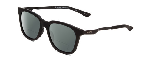 Profile View of Smith Optics Roam Designer Polarized Reading Sunglasses with Custom Cut Powered Smoke Grey Lenses in Matte Black Unisex Classic Full Rim Acetate 53 mm