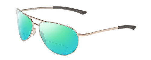 Profile View of Smith Optics Serpico Slim 2 Designer Polarized Reading Sunglasses with Custom Cut Powered Green Mirror Lenses in Silver Black Unisex Pilot Full Rim Metal 60 mm