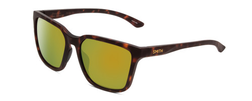 Profile View of Smith Shoutout Retro Sunglass Tortoise Brown Gold/CP Polarized Green Mirror 57mm