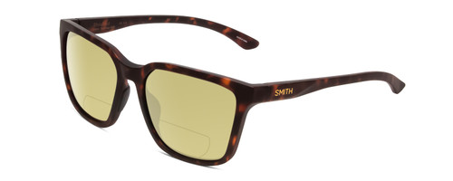 Profile View of Smith Optics Shoutout Designer Polarized Reading Sunglasses with Custom Cut Powered Sun Flower Yellow Lenses in Matte Tortoise Havana Brown Gold Unisex Retro Full Rim Acetate 57 mm