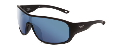 Profile View of Smith Spinner Unisex Wrap Sunglasses Black/ChromaPop Polarized Blue Mirror 134mm