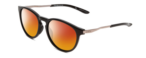 Profile View of Smith Optics Wander Designer Polarized Sunglasses with Custom Cut Red Mirror Lenses in Gloss Black Unisex Round Full Rim Acetate 55 mm