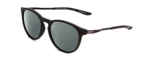 Profile View of Smith Optics Wander Designer Polarized Reading Sunglasses with Custom Cut Powered Smoke Grey Lenses in Matte Black Unisex Round Full Rim Acetate 55 mm