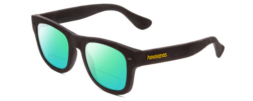 Profile View of Havaianas PARATY/M Designer Polarized Reading Sunglasses with Custom Cut Powered Green Mirror Lenses in Matte Black Unisex Classic Full Rim Acetate 50 mm