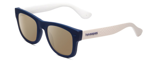 Profile View of Havaianas PARATY/M Designer Polarized Sunglasses with Custom Cut Amber Brown Lenses in Blue White Unisex Classic Full Rim Acetate 50 mm