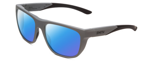 Profile View of Smith Optics Barra Designer Polarized Sunglasses with Custom Cut Blue Mirror Lenses in Matte Cement Grey Unisex Classic Full Rim Acetate 59 mm