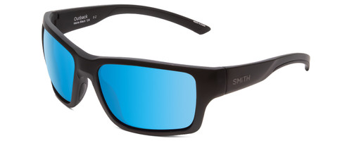 Profile View of Smith Outback Unisex Sunglasses Matte Black/ChromaPop Polarized Blue Mirror 59mm