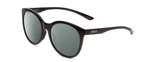 Profile View of Smith Optics Bayside Designer Polarized Reading Sunglasses with Custom Cut Powered Smoke Grey Lenses in Gloss Black Unisex Cateye Full Rim Acetate 54 mm