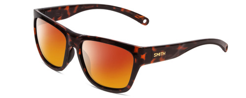 Profile View of Smith Optics Joya Designer Polarized Sunglasses with Custom Cut Red Mirror Lenses in Tortoise Havana Brown Gold Ladies Square Full Rim Acetate 56 mm