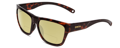 Profile View of Smith Optics Joya Designer Polarized Reading Sunglasses with Custom Cut Powered Sun Flower Yellow Lenses in Tortoise Havana Gold Ladies Square Full Rim Acetate 56 mm