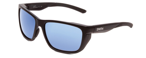 Profile View of Smith Longfin Wrap Sunglasses Black/ChromaPop Glass Polarized Blue Mirror 59 mm