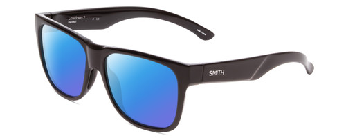 Profile View of Smith Optics Lowdown 2 Designer Polarized Sunglasses with Custom Cut Blue Mirror Lenses in Gloss Black Unisex Classic Full Rim Acetate 55 mm