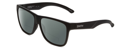 Profile View of Smith Optics Lowdown Xl 2 Designer Polarized Reading Sunglasses with Custom Cut Powered Smoke Grey Lenses in Matte Black Unisex Classic Full Rim Acetate 60 mm