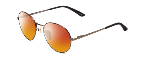 Profile View of Smith Optics Prep Designer Polarized Sunglasses with Custom Cut Red Mirror Lenses in Matte Gun Metal Silver Unisex Round Full Rim Metal 53 mm