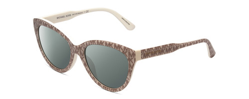 Profile View of Michael Kors Makena Designer Polarized Sunglasses with Custom Cut Smoke Grey Lenses in MK Signature Vanilla White Ladies Cateye Full Rim Acetate 55 mm