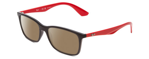 Profile View of Ray-Ban RX7047 Designer Polarized Sunglasses with Custom Cut Amber Brown Lenses in Gloss Black & Red Unisex Classic Full Rim Acetate 56 mm