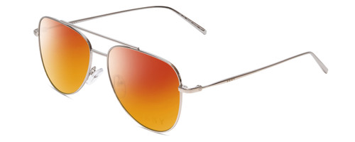 Profile View of DKNY DK1004 Designer Polarized Sunglasses with Custom Cut Red Mirror Lenses in Silver Ladies Pilot Full Rim Metal 54 mm
