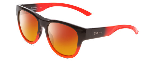 Profile View of Smith Optics Rounder Designer Polarized Sunglasses with Custom Cut Red Mirror Lenses in Dark Grey Carbon Black Red Unisex Round Full Rim Acetate 51 mm