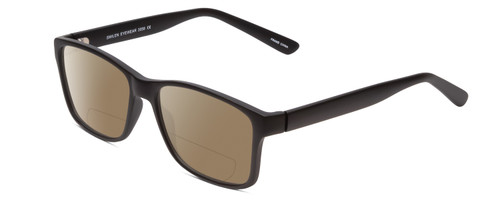 Profile View of 2000&Beyond 3059 Designer Polarized Reading Sunglasses with Custom Cut Powered Amber Brown Lenses in Matte Black Mens Classic Full Rim Acetate 55 mm