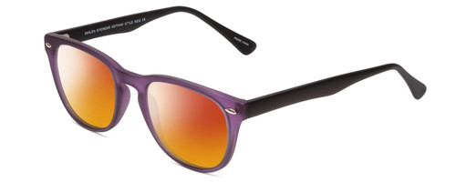 Profile View of Gotham Style 252 Designer Polarized Sunglasses with Custom Cut Red Mirror Lenses in Matte Purple Unisex Round Full Rim Acetate 52 mm