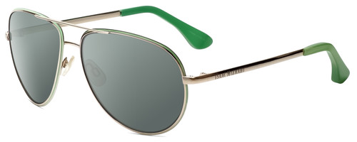 Profile View of Isaac Mizrahi IM36-86 Designer Polarized Sunglasses with Custom Cut Smoke Grey Lenses in Gold Mint Green Unisex Pilot Full Rim Acetate 59 mm