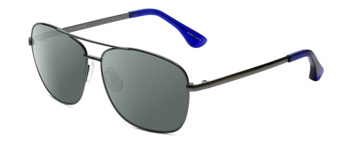 Profile View of Isaac Mizrahi IM49-37 Designer Polarized Sunglasses with Custom Cut Smoke Grey Lenses in Gun Metal Grey Blue Violet Unisex Aviator Full Rim Metal 58 mm