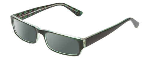 Profile View of Moda Vision 2013 Designer Polarized Sunglasses with Custom Cut Smoke Grey Lenses in Green Crystal Layer Mosaic Unisex Rectangle Full Rim Acetate 55 mm