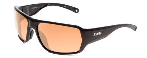 Profile View of Smith Optic Castaway Unisex Wrap Sunglasses Gloss Black/Polarchromic Copper 63mm