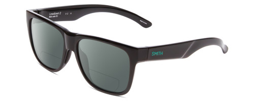 Profile View of Smith Optics Lowdown 2 Designer Polarized Reading Sunglasses with Custom Cut Powered Smoke Grey Lenses in Gloss Black Jade Green Unisex Classic Full Rim Acetate 55 mm