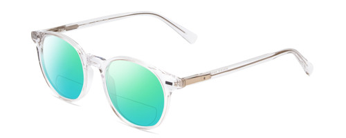 Profile View of Ernest Hemingway H4908 Designer Polarized Reading Sunglasses with Custom Cut Powered Green Mirror Lenses in Clear Crystal Unisex Round Full Rim Acetate 49 mm