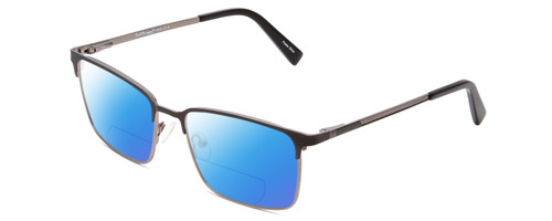 Profile View of Ernest Hemingway H4909 Designer Polarized Reading Sunglasses with Custom Cut Powered Blue Mirror Lenses in Black/Gun Metal Unisex Rectangle Full Rim Metal 55 mm