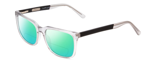 Profile View of Ernest Hemingway H4823 Designer Polarized Reading Sunglasses with Custom Cut Powered Green Mirror Lenses in Clear Crystal/Matte Black Unisex Square Full Rim Acetate 53 mm