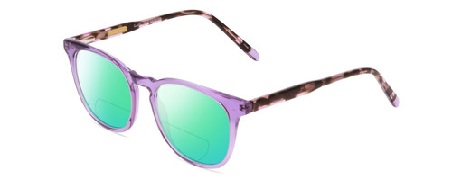 Profile View of Ernest Hemingway H4840 Designer Polarized Reading Sunglasses with Custom Cut Powered Green Mirror Lenses in Purple Crystal/Lilac Brown Amber Glitter Tortoise Ladies Cateye Full Rim Acetate 50 mm