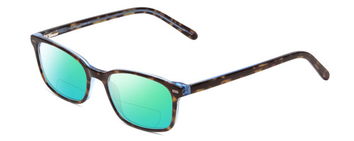 Profile View of Ernest Hemingway H4852 Designer Polarized Reading Sunglasses with Custom Cut Powered Green Mirror Lenses in Blue Crystal Layered Yellow Brown Tortoise Havana Unisex Rectangle Full Rim Acetate 51 mm