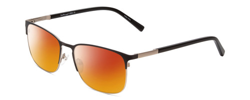 Profile View of Ernest Hemingway H4864 Designer Polarized Sunglasses with Custom Cut Red Mirror Lenses in Matte Black Satin Silver Unisex Cateye Full Rim Stainless Steel 58 mm