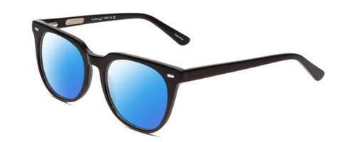 Profile View of Ernest Hemingway H4900 Designer Polarized Sunglasses with Custom Cut Blue Mirror Lenses in Gloss Black/Silver Accents Unisex Cateye Full Rim Acetate 52 mm