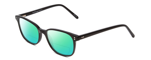 Profile View of Ernest Hemingway H4876 Designer Polarized Reading Sunglasses with Custom Cut Powered Green Mirror Lenses in Gloss Black/Silver Accents Unisex Cateye Full Rim Acetate 53 mm