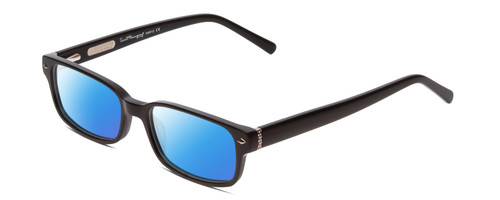Profile View of Ernest Hemingway H4910 Designer Polarized Sunglasses with Custom Cut Blue Mirror Lenses in Gloss Black/Silver Accents Unisex Rectangle Full Rim Acetate 51 mm