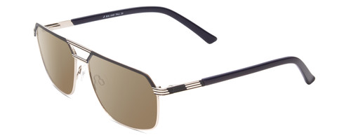 Profile View of Big and Tall 24 Designer Polarized Sunglasses with Custom Cut Amber Brown Lenses in Dark Navy Blue/Silver Gunmetal Unisex Pilot Full Rim Metal 60 mm