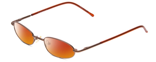 Profile View of Metal Flex KIDS XX Designer Polarized Sunglasses with Custom Cut Red Mirror Lenses in Shiny Metallic Brown Ladies Oval Full Rim Metal 48 mm