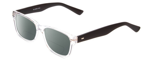 Profile View of Soho 1014 Designer Polarized Reading Sunglasses with Custom Cut Powered Smoke Grey Lenses in Clear Crystal & Matte Black Unisex Classic Full Rim Acetate 53 mm