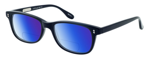 Profile View of Ernest Hemingway H4617 Designer Polarized Reading Sunglasses with Custom Cut Powered Blue Mirror Lenses in Matte Black Unisex Cateye Full Rim Acetate 56 mm