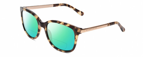 Profile View of Kate Spade GAYLA Designer Polarized Reading Sunglasses with Custom Cut Powered Green Mirror Lenses in Camel Tortoise Havana Brown Ladies Cateye Full Rim Acetate 52 mm