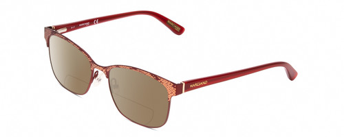 Profile View of Guess by Marciano GM0318 Designer Polarized Reading Sunglasses with Custom Cut Powered Amber Brown Lenses in Snakeskin Matte Wine Red Ladies Classic Full Rim Metal 52 mm